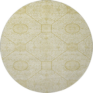 HomeRoots 8' Wheat And Gold Geometric Round Rug – Washable, UV Protected, Durable & Ideal for Any Space! 700044