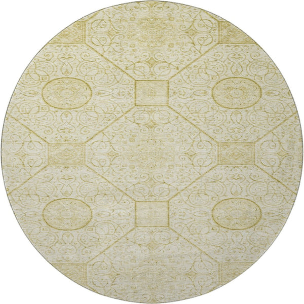 HomeRoots 8' Wheat And Gold Geometric Round Rug – Washable, UV Protected, Durable & Ideal for Any Space! 700044