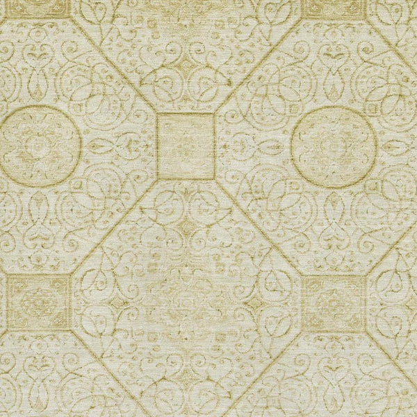 HomeRoots 8' X 10' Geometric Wheat and Gold Area Rug - Washable, UV Protected, Durable for High-Traffic Spaces 700045
