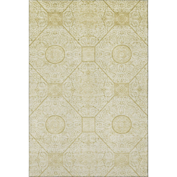HomeRoots 8' X 10' Geometric Wheat and Gold Area Rug - Washable, UV Protected, Durable for High-Traffic Spaces 700045
