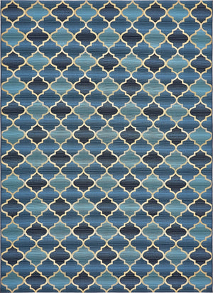 Unique Loom Outdoor Trellis Eden Trellis Machine Made Plaid Rug Blue, Beige/Navy Blue 8' 0" x 11' 4"