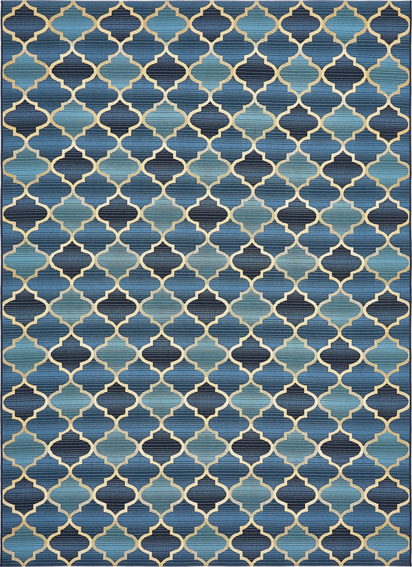 Unique Loom Outdoor Trellis Eden Trellis Machine Made Plaid Rug Blue, Beige/Navy Blue 8' 0" x 11' 4"