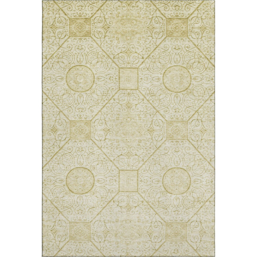 HomeRoots 9' X 12' Wheat & Gold Geometric Area Rug - Washable, Durable, Stain Resistant, UV Protected Design 700046