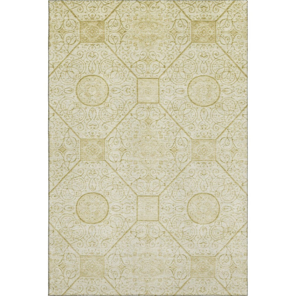HomeRoots 9' X 12' Wheat & Gold Geometric Area Rug - Washable, Durable, Stain Resistant, UV Protected Design 700046