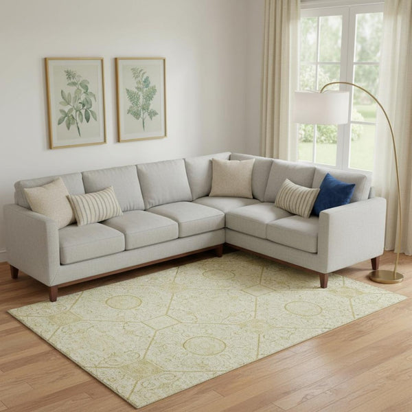 HomeRoots 10' Modern Wheat & Gold Geometric Washable Area Rug - Stain-Resistant, UV Protected & Durable Design 700047