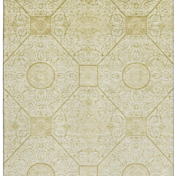 HomeRoots 10' Modern Wheat & Gold Geometric Washable Area Rug - Stain-Resistant, UV Protected & Durable Design 700047