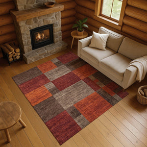 HomeRoots 8' X 10' Modern Geometric Chocolate Orange Area Rug – Durable, Stain-Resistant & UV-Protected Design! 700051