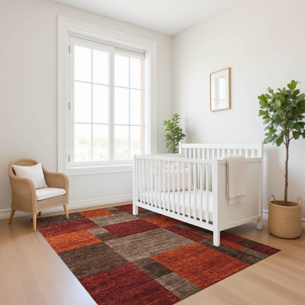 HomeRoots 8' X 10' Modern Geometric Chocolate Orange Area Rug – Durable, Stain-Resistant & UV-Protected Design! 700051