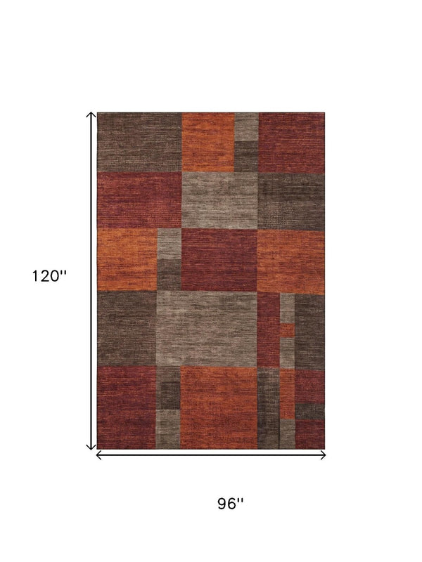 HomeRoots 8' X 10' Modern Geometric Chocolate Orange Area Rug – Durable, Stain-Resistant & UV-Protected Design! 700051