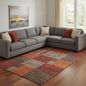 HomeRoots 8' X 10' Modern Geometric Chocolate Orange Area Rug – Durable, Stain-Resistant & UV-Protected Design! 700051
