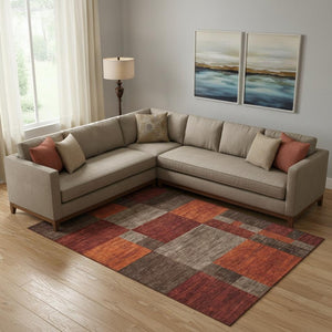 HomeRoots 10' X 14' Stylish Chocolate Orange Rust Geometric Washable Area Rug with UV Protection & Durability 700053