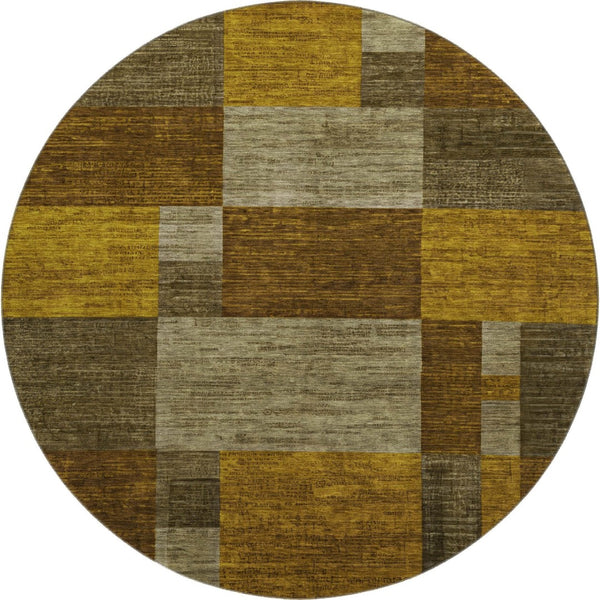 HomeRoots 8' Stylish Pewter Gold & Brown Geometric Round Rug - Washable, UV-Protected, Stain-Resistant Design 700056