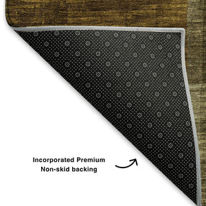 HomeRoots 8' Stylish Pewter Gold & Brown Geometric Round Rug - Washable, UV-Protected, Stain-Resistant Design 700056