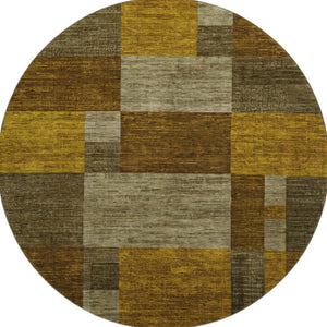 HomeRoots 8' Stylish Pewter Gold & Brown Geometric Round Rug - Washable, UV-Protected, Stain-Resistant Design 700056