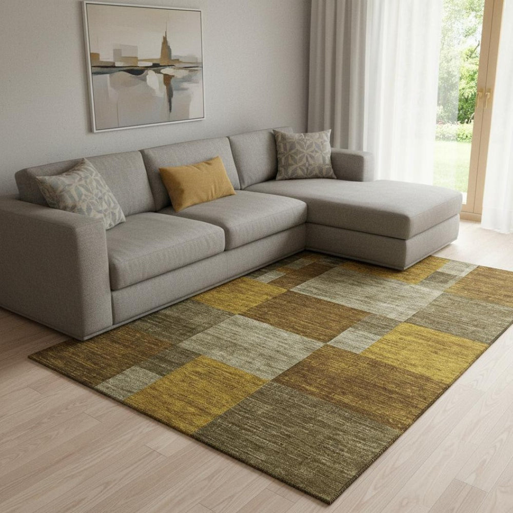 HomeRoots 8' X 10' Stylish Pewter Gold Brown Area Rug - Washable, UV-Protected, Durable for Family Homes 700057