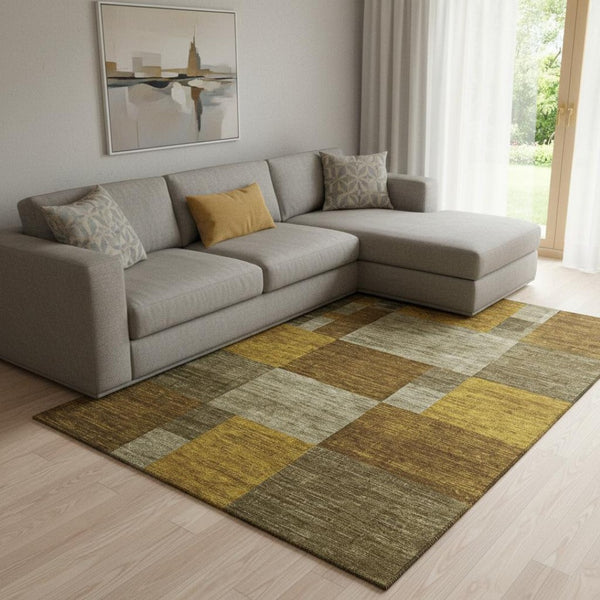 HomeRoots 8' X 10' Stylish Pewter Gold Brown Area Rug - Washable, UV-Protected, Durable for Family Homes 700057