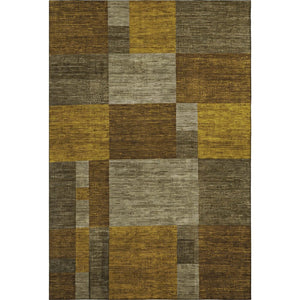 HomeRoots 9' X 12' Modern Geometric Washable Area Rug in Pewter Gold & Brown - UV Protected & Stain Resistant 700058
