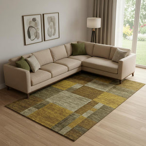 HomeRoots 10' X 14' Stylish Pewter Gold Brown Geometric Area Rug | Washable, UV Protected, Stain Resistant 700059