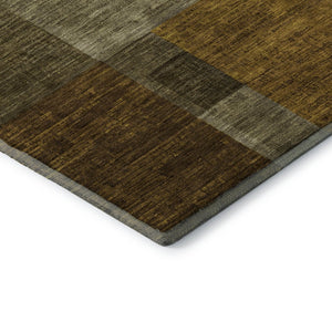HomeRoots 10' X 14' Stylish Pewter Gold Brown Geometric Area Rug | Washable, UV Protected, Stain Resistant 700059