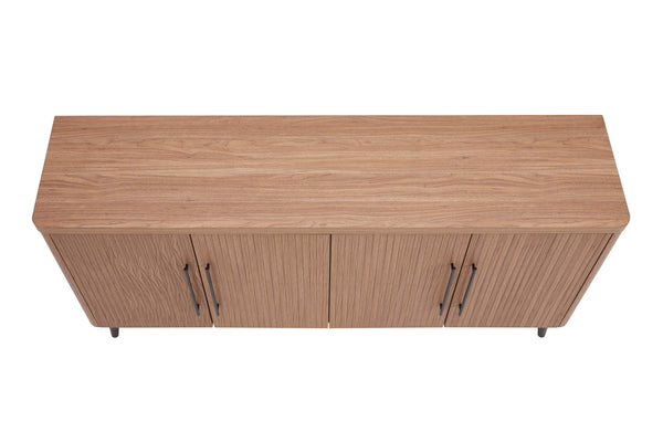 English Elm Jodie 65" Fluted Sideboard with Ribbed Doors, 8 Hidden Shelves, Soft-Close, Metal Legs, Modern Appeal Maple B365P397678