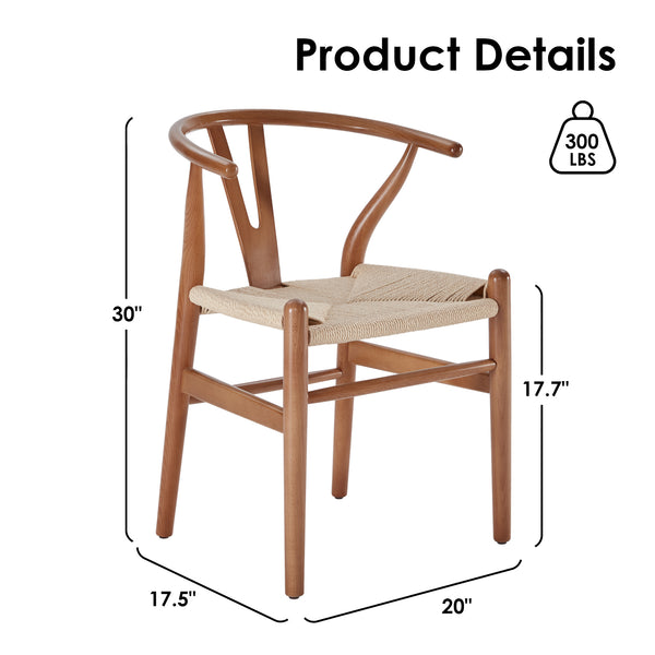 English Elm STARY Solid Wood Wishbone Dining Chair with Ergonomic Curved Back & Armrest, Eco-Friendly Comfort Walnut T3623P380998