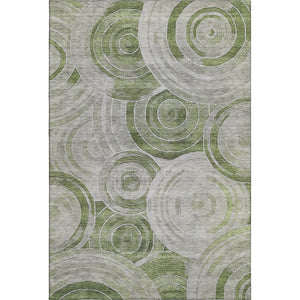 HomeRoots 5' Geometric Artichoke Green Gray Silver Area Rug - Washable, UV Protected, Durable, Non-Slip Design 700061