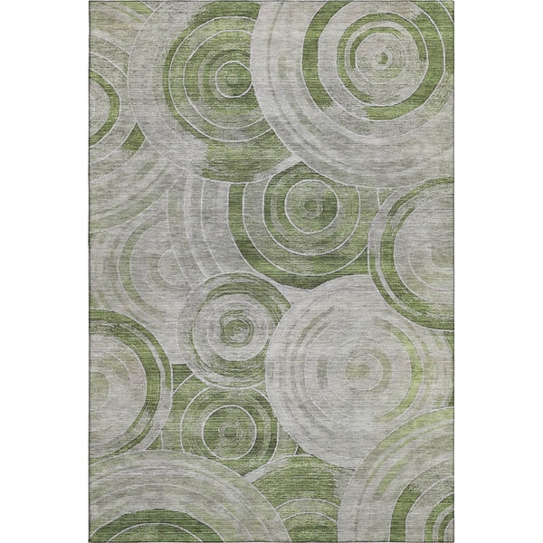 HomeRoots 5' Geometric Artichoke Green Gray Silver Area Rug - Washable, UV Protected, Durable, Non-Slip Design 700061