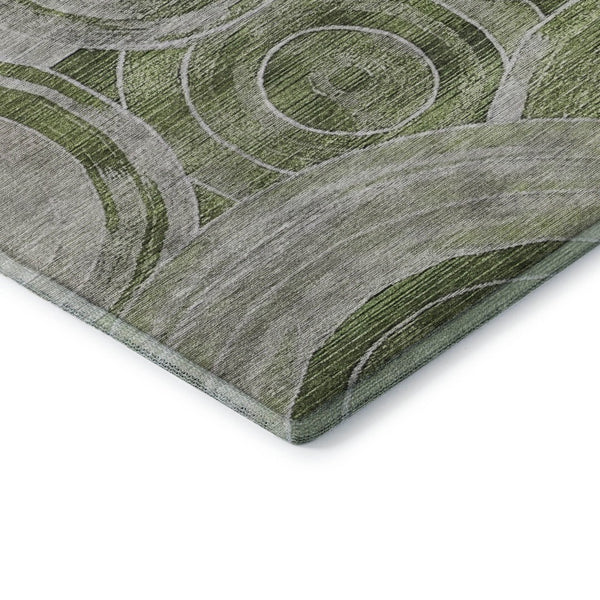 HomeRoots 5' Geometric Artichoke Green Gray Silver Area Rug - Washable, UV Protected, Durable, Non-Slip Design 700061