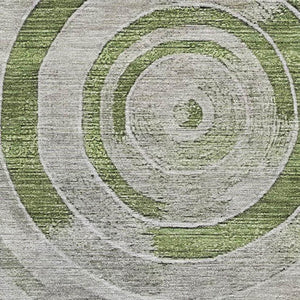 HomeRoots 5' Geometric Artichoke Green Gray Silver Area Rug - Washable, UV Protected, Durable, Non-Slip Design 700061