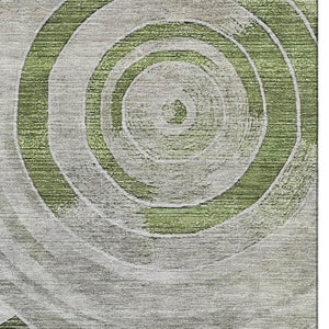 HomeRoots 5' Geometric Artichoke Green Gray Silver Area Rug - Washable, UV Protected, Durable, Non-Slip Design 700061