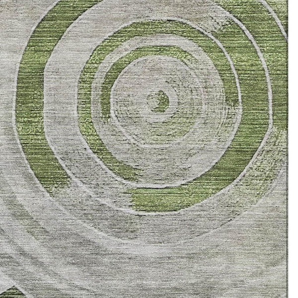 HomeRoots 5' Geometric Artichoke Green Gray Silver Area Rug - Washable, UV Protected, Durable, Non-Slip Design 700061