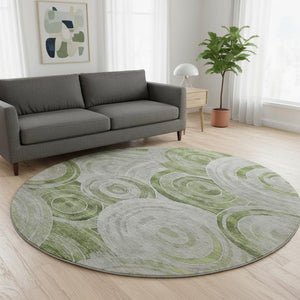 HomeRoots 8' Stylish Artichoke Green Geometric Round Rug - Machine-Washable, UV Protected & Stain Resistant! 700062