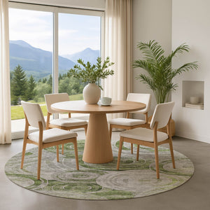 HomeRoots 8' Stylish Artichoke Green Geometric Round Rug - Machine-Washable, UV Protected & Stain Resistant! 700062