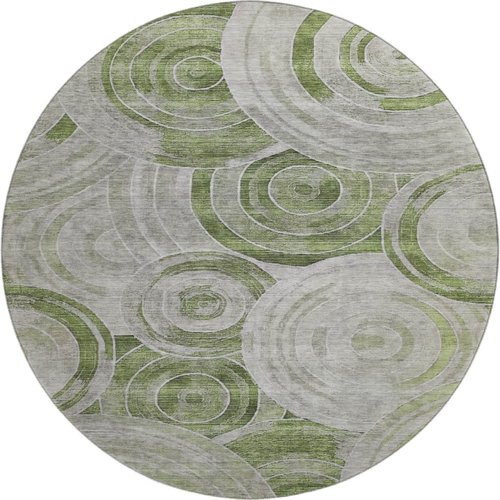 HomeRoots 8' Stylish Artichoke Green Geometric Round Rug - Machine-Washable, UV Protected & Stain Resistant! 700062