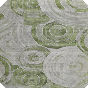HomeRoots 8' Stylish Artichoke Green Geometric Round Rug - Machine-Washable, UV Protected & Stain Resistant! 700062