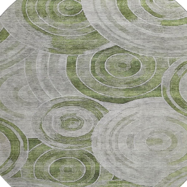 HomeRoots 8' Stylish Artichoke Green Geometric Round Rug - Machine-Washable, UV Protected & Stain Resistant! 700062