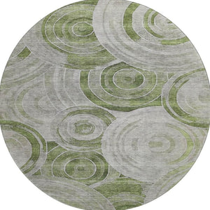 HomeRoots 8' Stylish Artichoke Green Geometric Round Rug - Machine-Washable, UV Protected & Stain Resistant! 700062