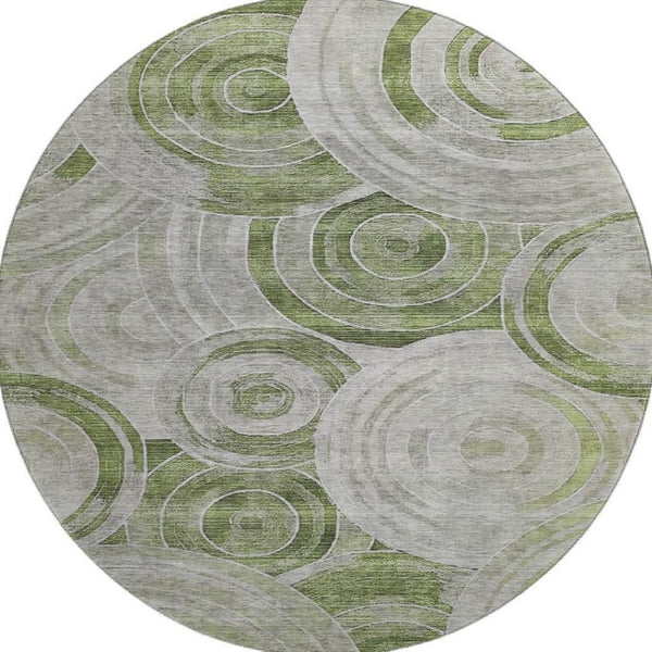 HomeRoots 8' Stylish Artichoke Green Geometric Round Rug - Machine-Washable, UV Protected & Stain Resistant! 700062