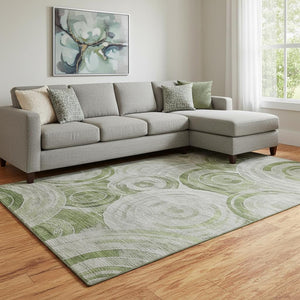 HomeRoots 8' X 10' Stylish Geometric Artichoke Green & Gray Washable Area Rug with UV Protection for Homes 700063