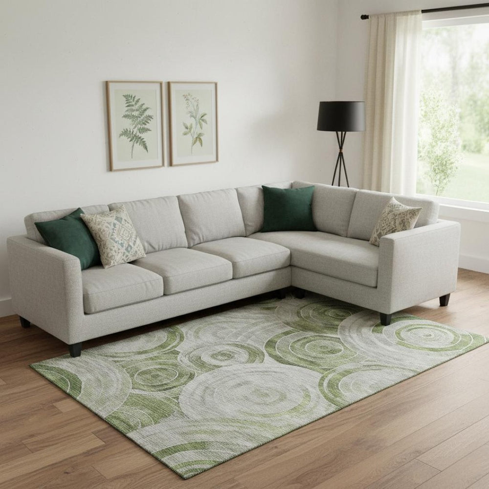 HomeRoots 9' X 12' Stylish Artichoke Green Gray Silver Geometric Washable Area Rug with UV Protection 700064