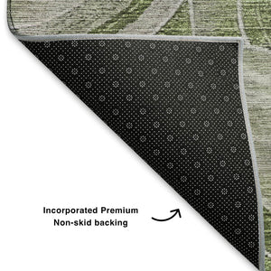 HomeRoots 9' X 12' Stylish Artichoke Green Gray Silver Geometric Washable Area Rug with UV Protection 700064