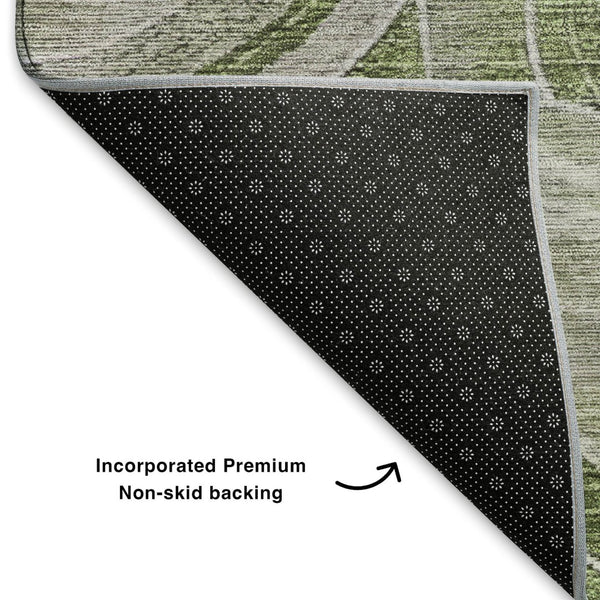 HomeRoots 9' X 12' Stylish Artichoke Green Gray Silver Geometric Washable Area Rug with UV Protection 700064