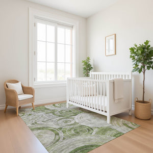 HomeRoots 9' X 12' Stylish Artichoke Green Gray Silver Geometric Washable Area Rug with UV Protection 700064