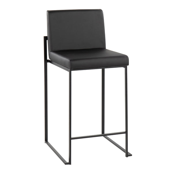 English Elm Fuji 26" Modern High Back Counter Stool Set Of 3 In Black Steel & Faux Leather For Stylish Dining B202P221975