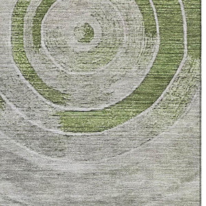 HomeRoots 10' Artichoke Green Gray Silver Geometric Washable Area Rug with UV Protection for Modern Homes 700065