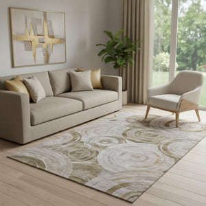 HomeRoots 5' X 8' Brown and Gray Geometric Washable Area Rug with UV Protection for Homes with Kids & Pets 700067