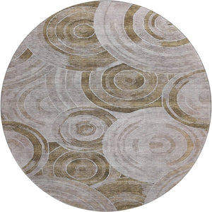 HomeRoots 8' Brown and Gray Geometric Round Rug – Washable, UV-Protected, Modern Design for High-Traffic Areas 700068