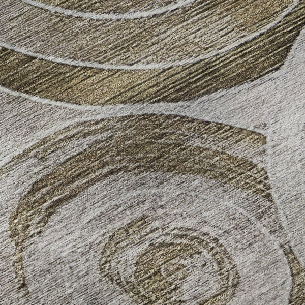 HomeRoots 8' Brown and Gray Geometric Round Rug – Washable, UV-Protected, Modern Design for High-Traffic Areas 700068