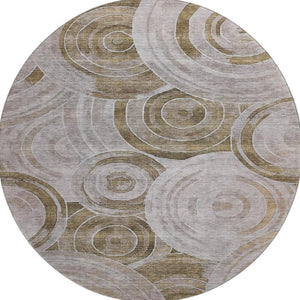 HomeRoots 8' Brown and Gray Geometric Round Rug – Washable, UV-Protected, Modern Design for High-Traffic Areas 700068