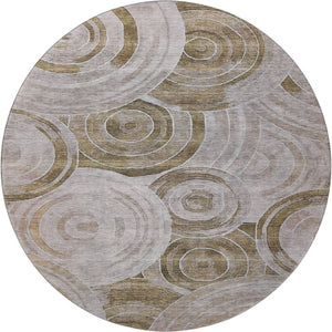 HomeRoots 8' Brown and Gray Geometric Round Rug – Washable, UV-Protected, Modern Design for High-Traffic Areas 700068